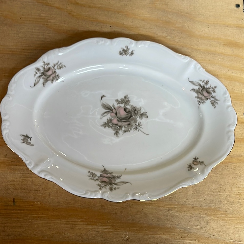 Vintage Johann Haviland Sepia Rose Platter Bavaria Germany